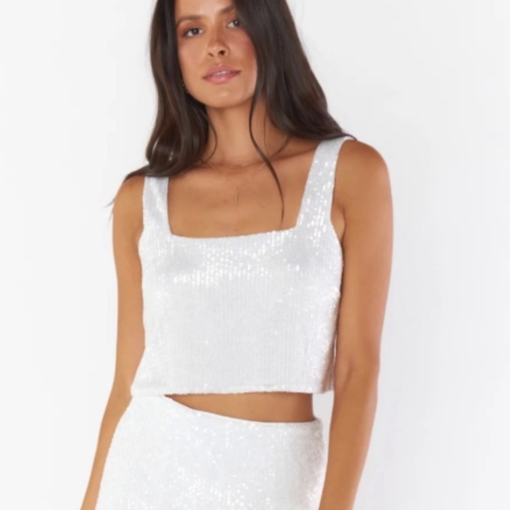 Show me your mumu Tara white sequin top